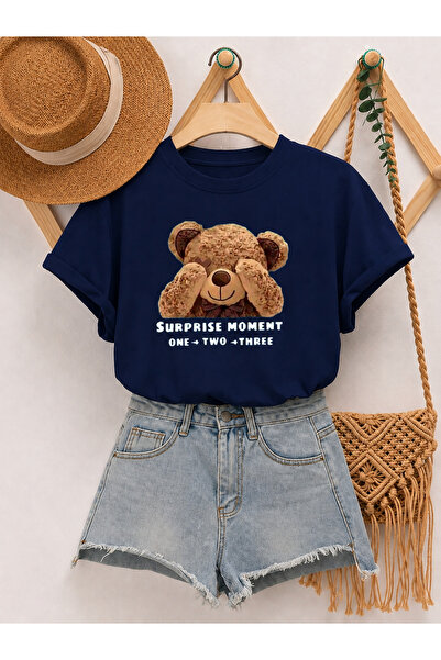 Trend Sizde Unisex Lacivert Subrise Baskılı Bisiklet Yaka Tişört