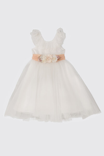 Panço Girl's White Evening Dress