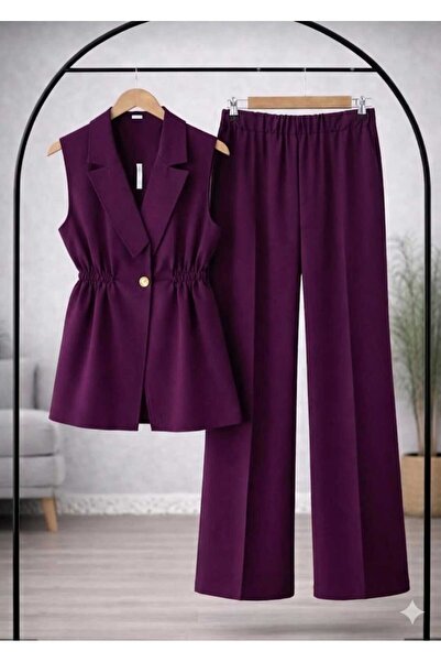 MODA VEDAT Women's Waist Drawstring Button Detailed Trouser Suit -0550