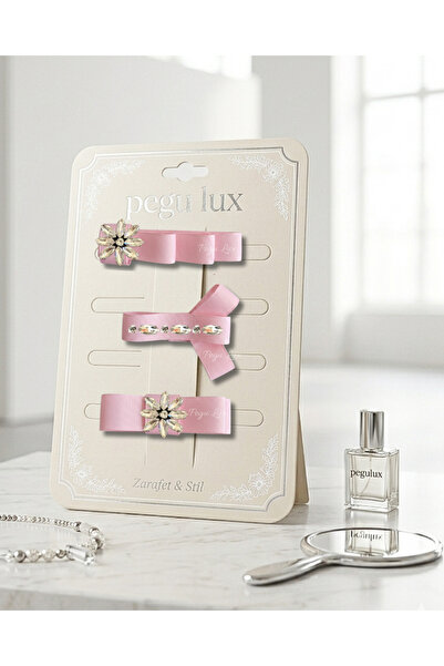 pegu baby collection Set de 3 agrafe cu pietre, cu panglică grograin roz, mic...