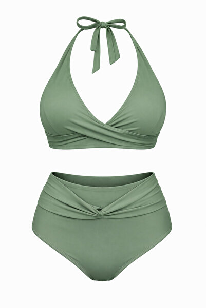 Transacoustic Kadın Şık Düğümlü Özel Tasarım Çift Kat Yüksel Bel Bikini Takımı
