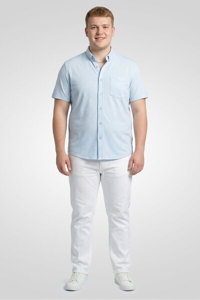 CELIO Men Regular Fit Solid Short Sleeves Casual Shirt, Light Blue