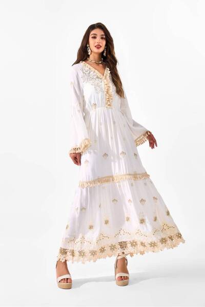 RARA Viscose Dress with Embroidery and Crochet - White