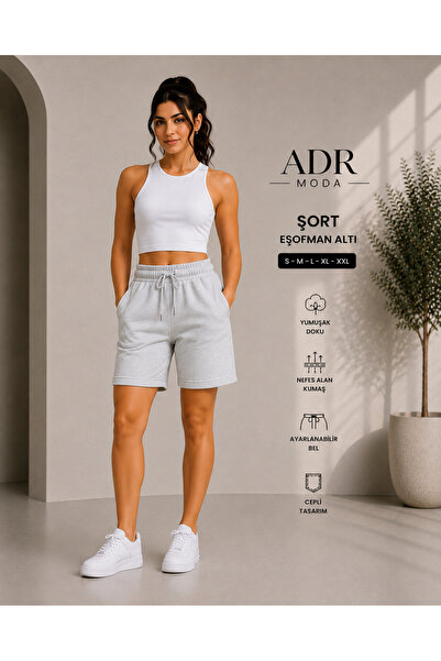 ADR MODA Gri Yan Cepli Yüksek Bel Şort