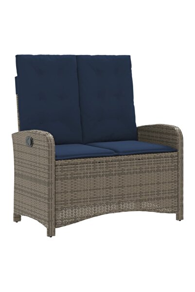 vidaxl Folding garden bench with cushions, grey, polyrattan
