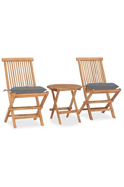 vidaxl Set mobilier pliabil exterior cu perne 3 piese, lemn masiv tec