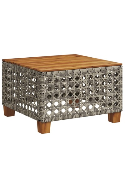 vidaxl Garden table, gray, 55x55x36 cm, polyrattan and acacia wood