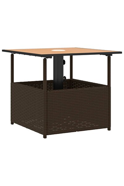 vidaxl Garden table with umbrella hole brown 55x55x46.5 cm polyrattan
