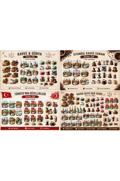 Minimaliz Studio 130+ Parça Kahve Temalı Büyük Sticker Seti | Istanbul, Türki...