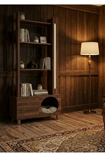 feruzadeco Modern ceviz Kedi Evli Kitaplık & Çok Amaçlı Dekoratif Raf Ünitesi...