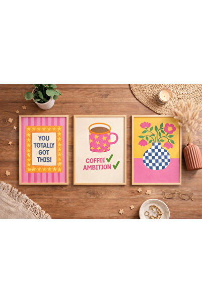 Tuba Decor Set de pictură pentru sufragerie, 3 piese, cu cadru din lemn