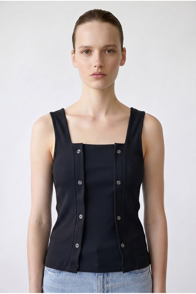Sementa Square Neck Thick Strap Tank Top - Black