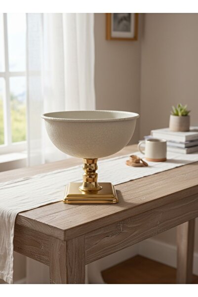 Mono Decors Vazo Orta Boy Krem Boyalı Gold Ayaklı