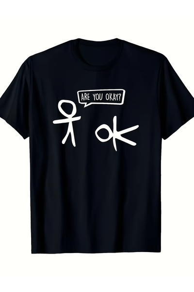 yiou trendy clothing عبارة رجالية: هل أنت على صحة؟ تي شيرت بطباعة كرتونية ممتعة
