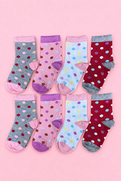 ZENGİN Pack of 8 Polka Dot Seamless Socks for Girls |   Colorful Patterned Co...