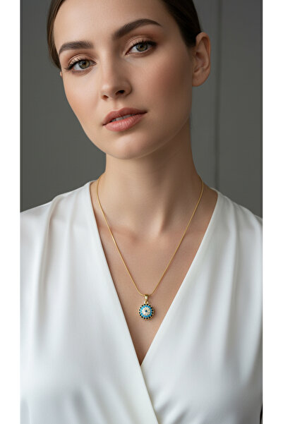 Laviona jewelry Tek Nazar Düz İnce Zincirli Çelik Kolye