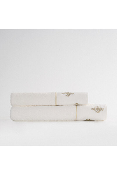 Ecocotton Aslışah 2-Piece Towel Set 100% Cotton Embroidered Cream 50X90-80X150