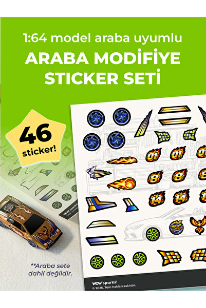 WOW sparks! 1:64 Diecast Araba Modifiye Sticker Seti, “Anka Takımı”, 46 stick...