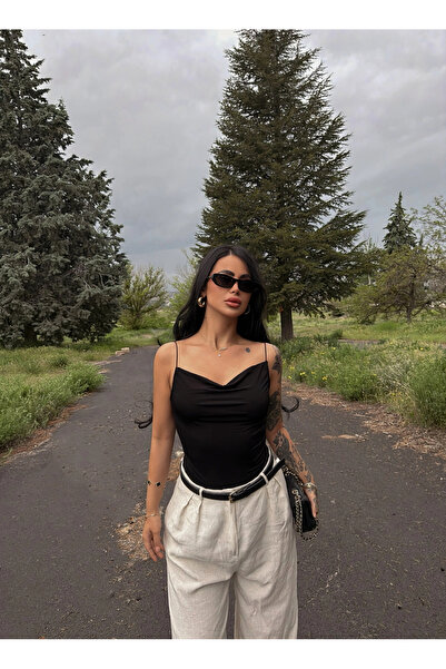 kırmızı butiks Black Rope Strap Degaje Bodysuit