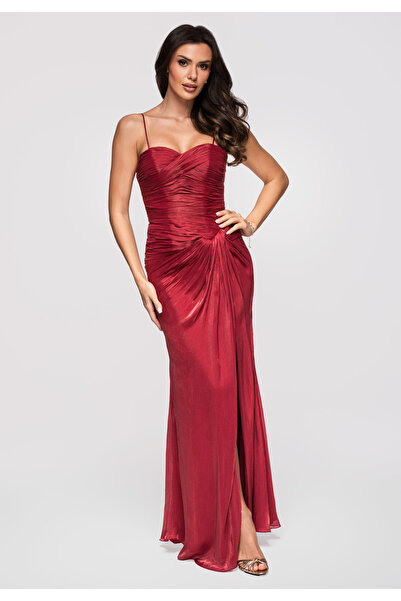 Larica Women Elegant maxi dress with sweetheart neckline LA-OM-DLR354 Dark red