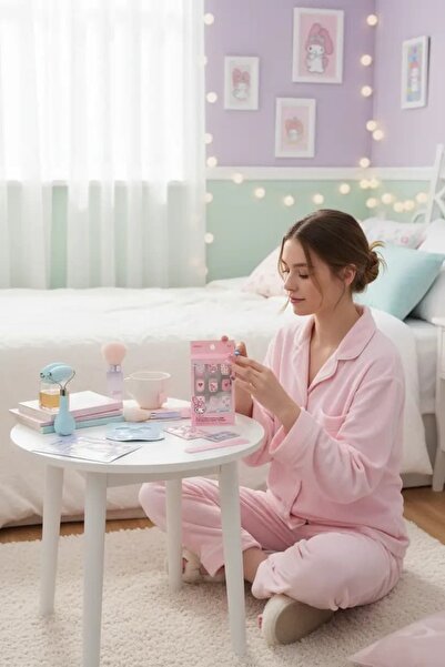 Miniso Sanrio Lisanslı Jel Yapışkanlı Takma Tırnak – Pembe Zarif Tasarım Mode...