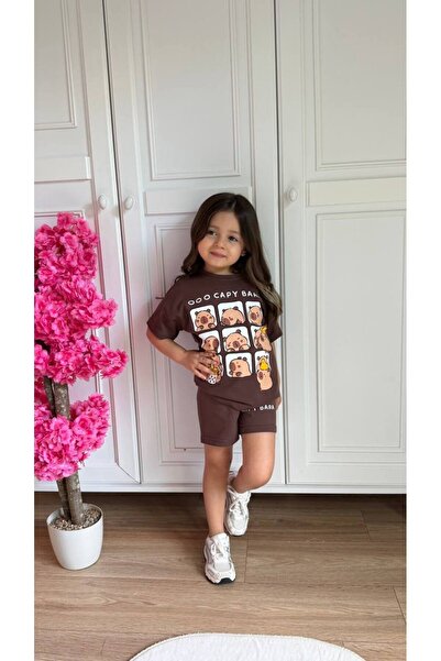 EKNKİDS Girl's Capybara Printed Shorts Set