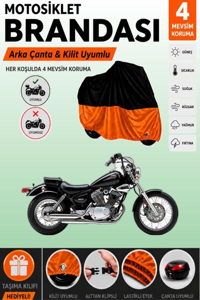 Cemku Double Black Top - Orange Bottom, Rear Bag Compatible Yamaha Virago Xv ...