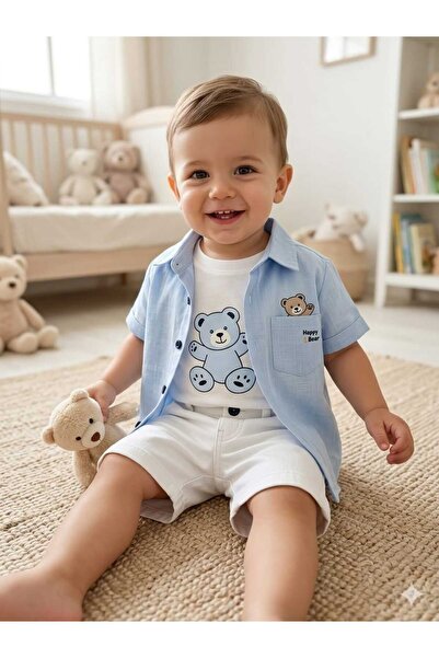 bebedex's Kids City Erkek Bebek Ayıcıklı Şortlu Takım Keten Gömlek ve Tişört ...