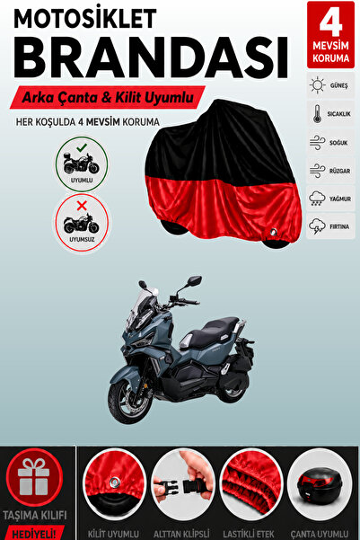 Cemku Double Black Top - Red Bottom, Rear Bag Compatible Sym Adx 125 Motorcyc...