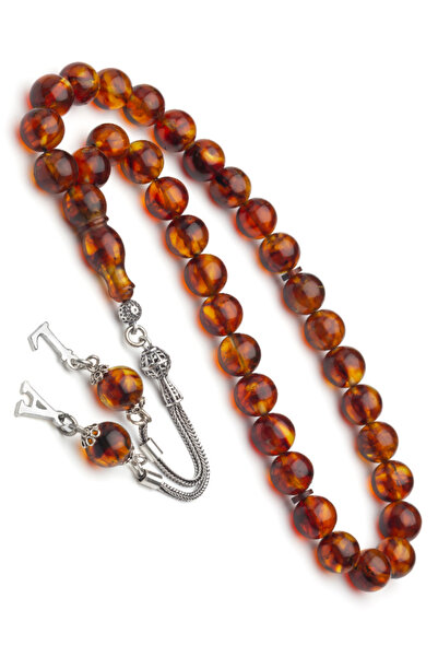 OTTOTESBİH Certified Silver Letter Tassel Drop Amber Prayer Beads