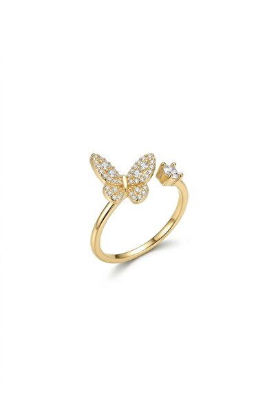 Mestore Pearl and Stone Ring with Butterfly Design