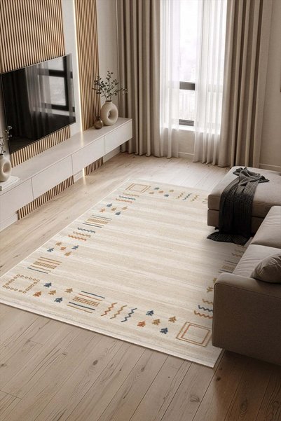 Cotto Home Stena SA005R Krem Bej Halı Modern Renkli Desen Pamuk Taban Salon H...