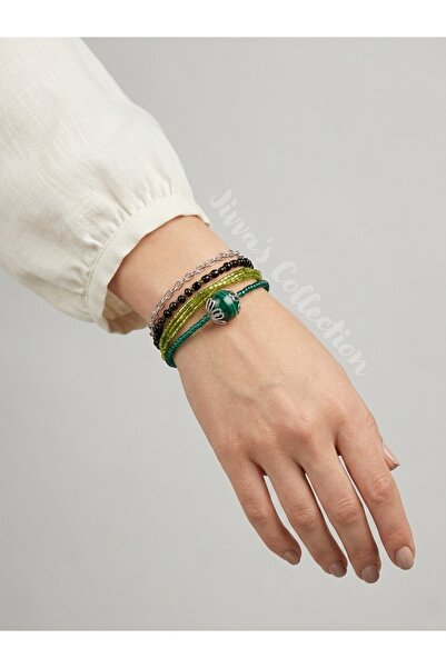 Jivva's Collection Elegance of Green Multi-Chain Bracelet. Stylish Design Gre...