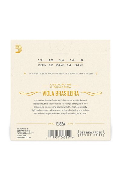 D'Addario EJ82A Viola Brasileira string Cebolão Re and Boiadeira Tunings