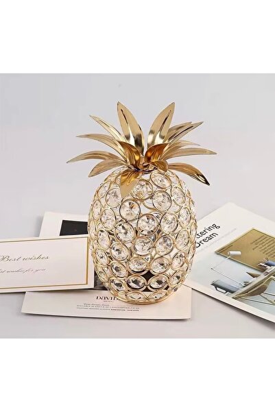 sahane & bazaar Kristal Taşlı Dekoratif Metal Ananas Süs Aksesuar Obje