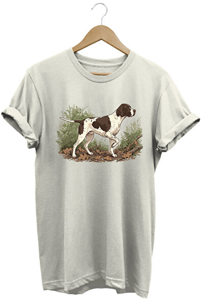 WİDİ British Pointer Dog Printed Crew Neck Cotton Outdoor and Camping T-Shirt