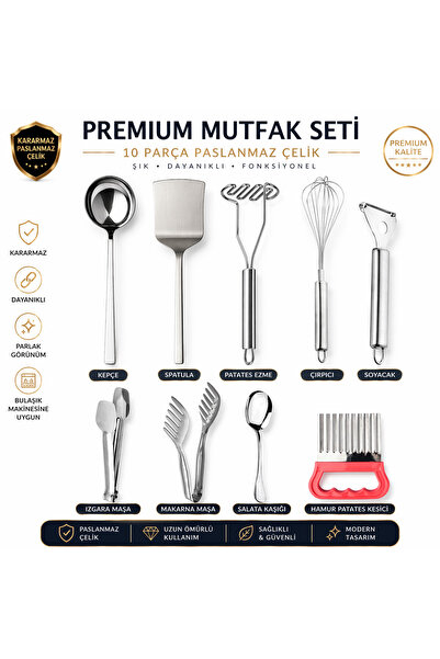 Birpa ProChef Elite 10 Parça Paslanmaz Çelik Mutfak Seti – Dayanıklı, Kararma...