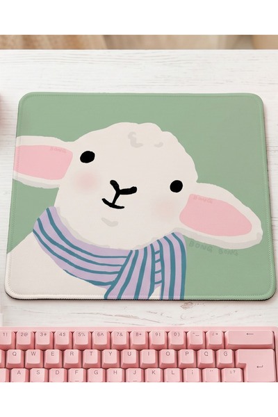 matizya Kare Mousepad Sevimli Kuzu Desenli Kaymaz Tabanlı Ofis ve Çalışma Mas...