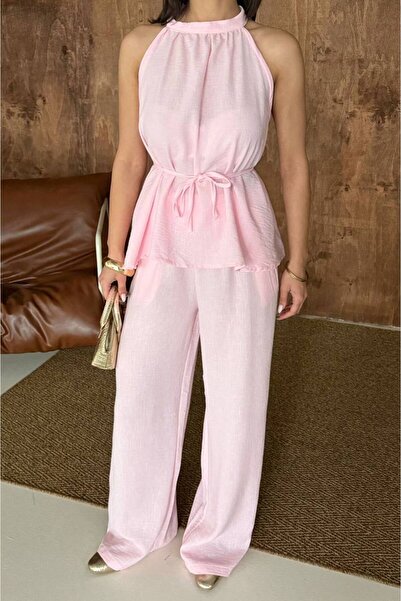 CELITA Women's Linen Sleeveless Tie-Up Top and Bottom Set