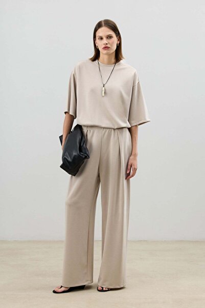 Antioch Beige Modal Blend T-Shirt Pants Women's Set