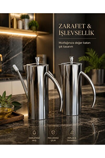 NUMAX 304 Lüks Paslanmaz Çelik Yağdanlık-Demlik 700 ML ,Ateşe Uygun & Şık Sof...