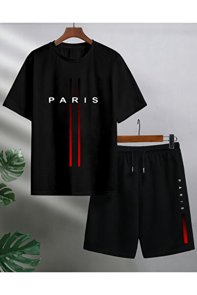 one button Dikey Paris Printed Men's Premium Oversize Top and Bottom Set T-Sh...
