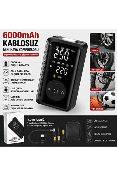 ASTRA LED Kablosuz Mini Hava Kompresörü 150 PSI Dijital Göstergeli Şarjlı Las...