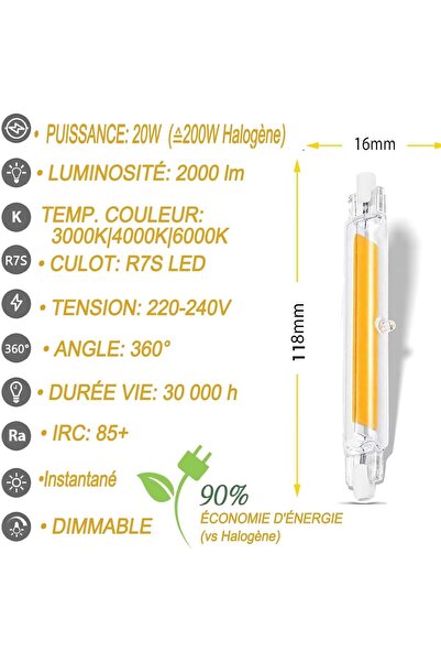 Other Bec LED R7S, 118 mm, 20 W, Reglabil – Echivalent cu halogen de 200 W, 2...