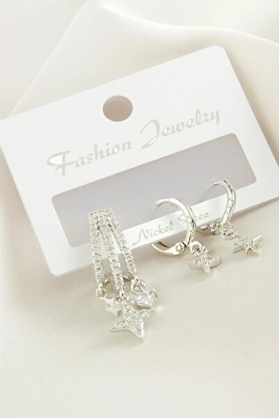 Generic Brand 3 Pieces Star Zircon Stone Earrings