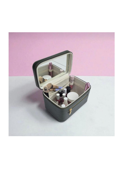 Moda fiesta Makeup Bag with Mirror Leather Finish Cosmetic Organizer for Trav...