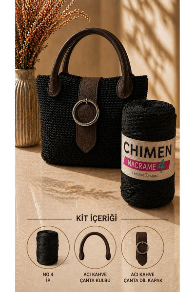 thekam Black - Bitter Brown Bag Knitting Kit / No.4 Yarn, Cover, Handle