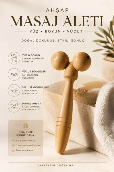 Anadolu Saray Ahşap Masaj Aleti Yüz Boyun Vücut Doğal Ahşap Masaj Rollerı