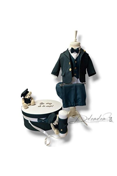 Domdom Boutique Pachet Ținută Răzvan Verde în dungi /Trusou Clasic/Lumanare c...