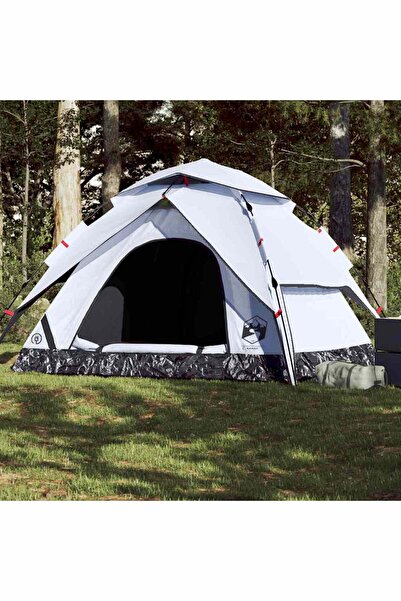 vidaxl Cort de camping 5 persoane, alb opac, setare rapida, È›esatura